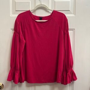 Ann Taylor Bright Pink Long-Sleeve Blouse, Size M